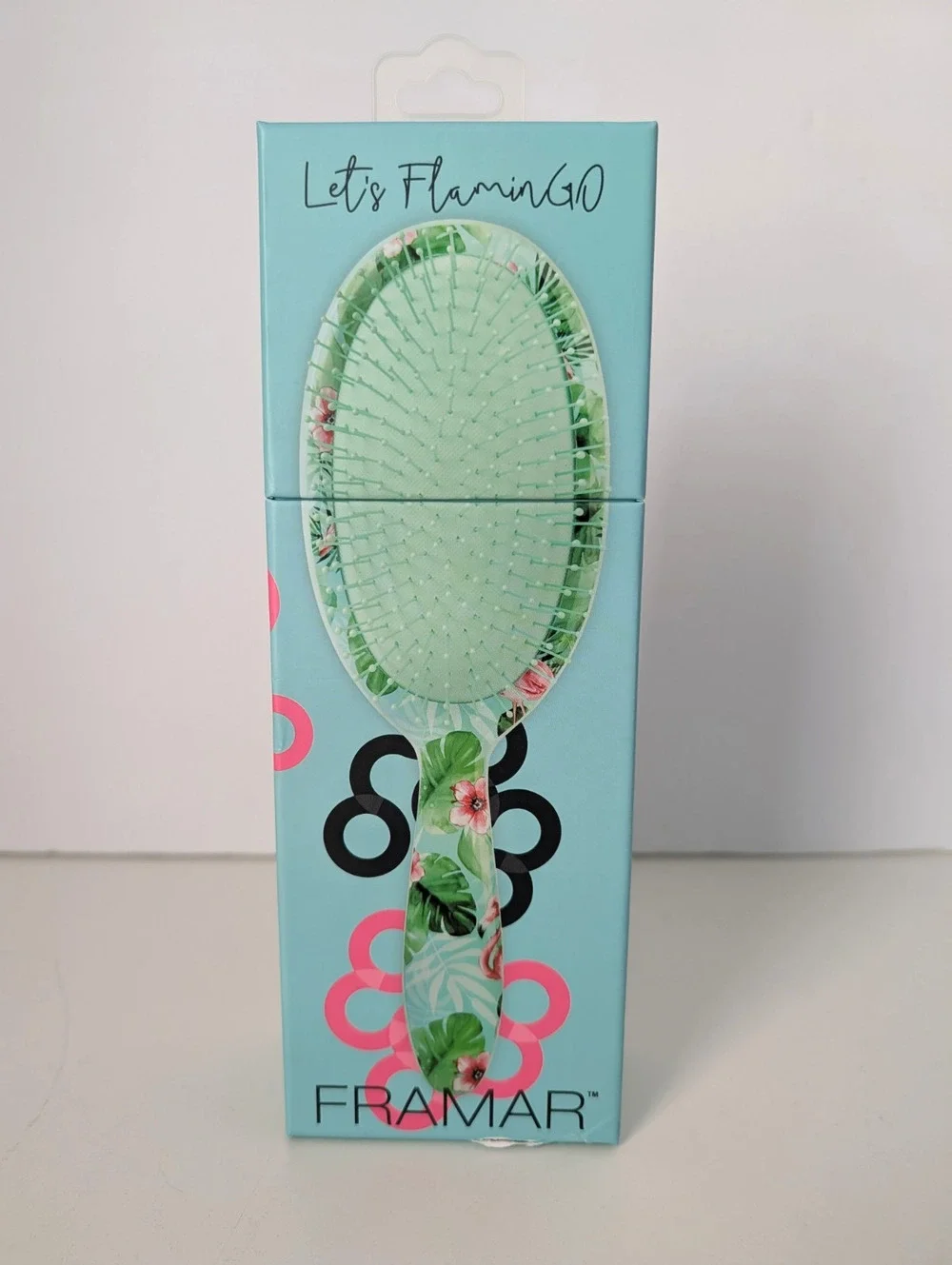 Framar Let’s Flamingo Detangling Brush New Wet Dry Extension Wig Friendly Blue